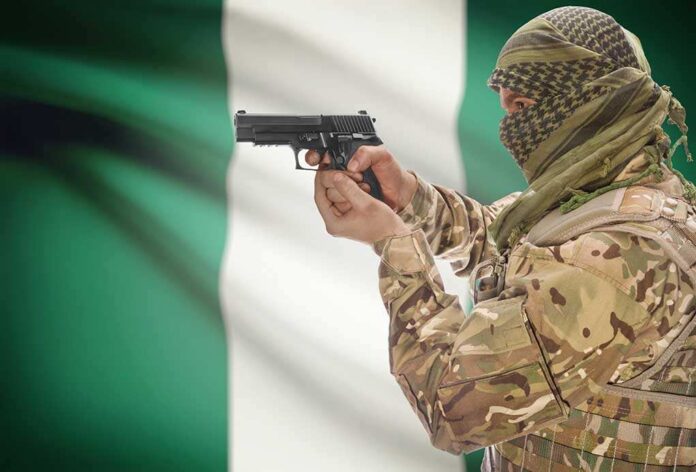343027223 featured image Camouflaged soldier aiming pistol near Nigerian flag