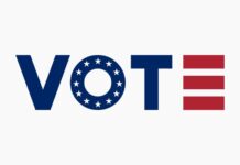 Vote graphic with stars and stripes motif