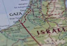 Map showing Gaza Strip and parts of Israel