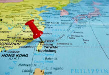 Red pushpin on map of Taiwan