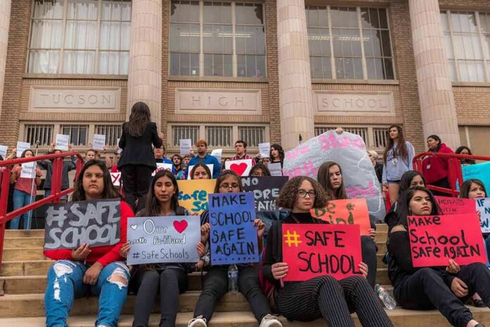 Students protesting for school safety outside Tucson High School