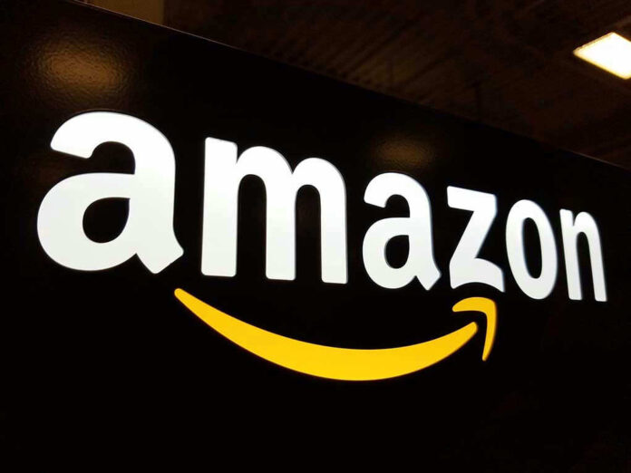 Amazon logo with yellow curved arrow underneath.