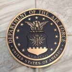 Bronze seal of the Department of the Air Force on a tiled surface