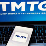TMTG and Truth Social logos on screen and phone.