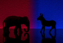 SHOCKING Midterm Shift: Blue States Turning Red! Elephant and donkey silhouettes on red and blue backgrounds.
