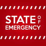 STATE OF EMERGENCY in bold white text on red background.