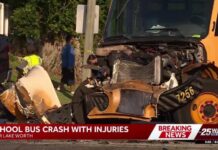 Fleeing Driver SMASHES Into School Bus — Then Runs! School bus crash with truck near Lake Worth, closing road