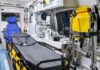 Ambulance interior with stretcher and medical equipment