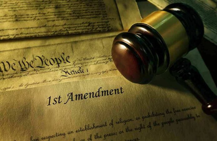 shutterstock_1187197336 Judge's gavel on First Amendment document