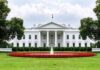 White House Chief of Staff Makes Shock Cancer Announcement The White House with fountain and red flower bed