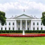 White House Chief of Staff Makes Shock Cancer Announcement The White House with fountain and red flower bed