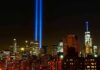 Heart-Felt 9/11 Display Stuns New York New York City skyline at night with twin blue light beams