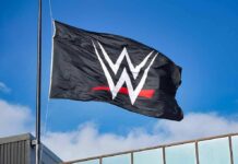 Black flag with stylized white W logo and red underline