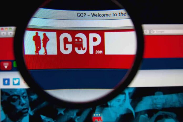 Magnifying glass focusing on GOP website banner