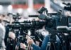 Malibu Sinkhole Devours Celebrity Houses Broadcast cameras on tripods at a press event