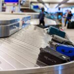Luggage on an airport baggage carousel