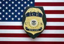 ICE Just Proved Why We Need Them ICE officer badge on American flag background