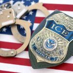 Dem Candidate Hires ILLEGAL Migrant – Immediately Arrested! ICE officer badge and handcuffs on an American flag